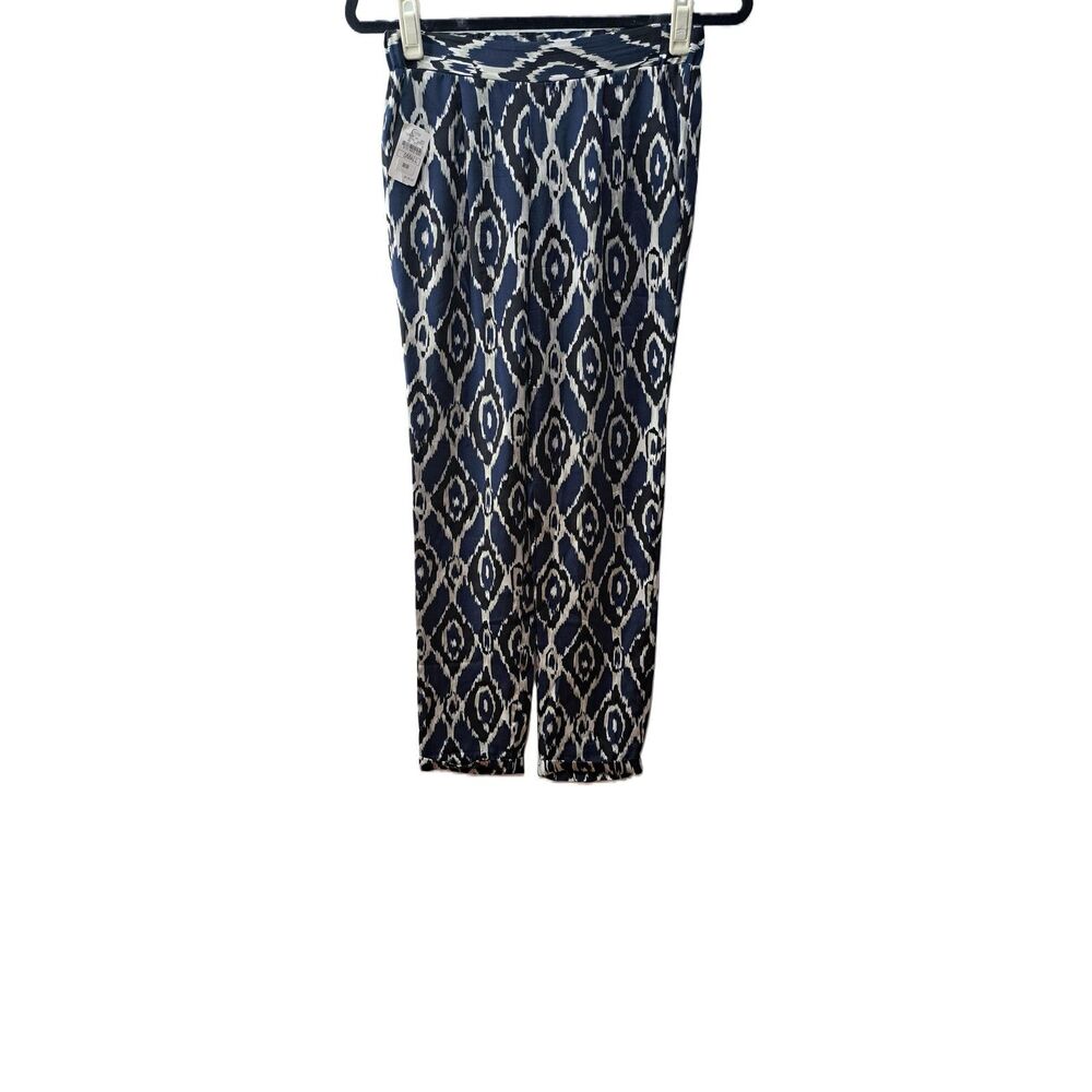 Amour Vert Womens Blue White Gray Geometric Printed 100% Silk Pants Size Small